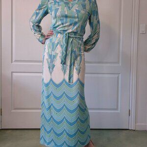 Rare Vintage 60s–70s Emilio Pucci Silk Jersey Maxi Dress | Signed | Size 12